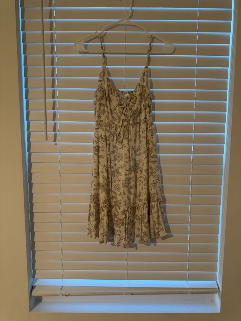 Summer Floral Spaghetti Strap Sundress - Cream with Grey Print